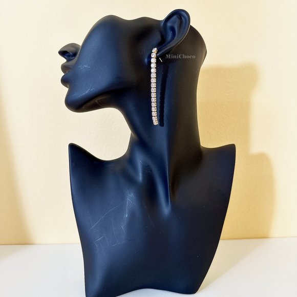 Gold Tone CZ Tennis Drop Earrings - Picture 7 of 9